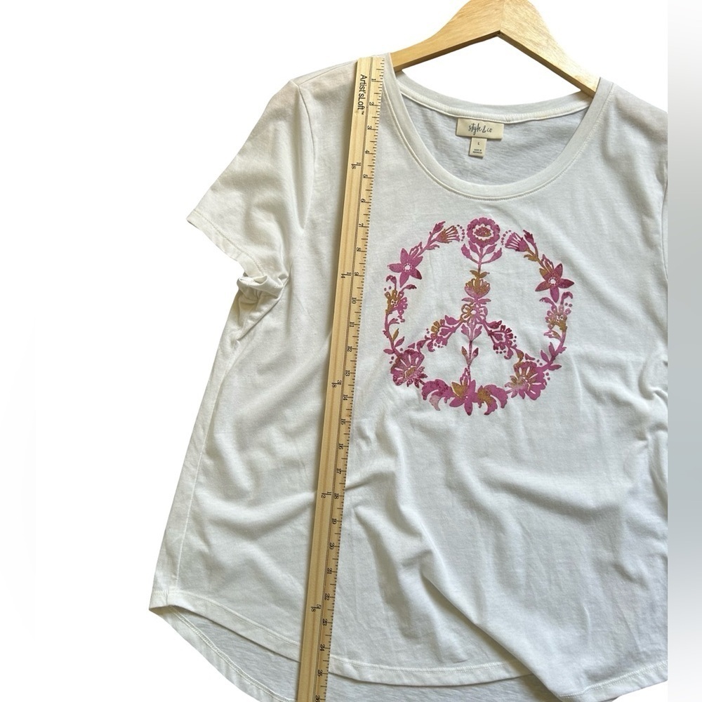 Style & Co floral Peace Sign T Shirt size L - Picture 4 of 8